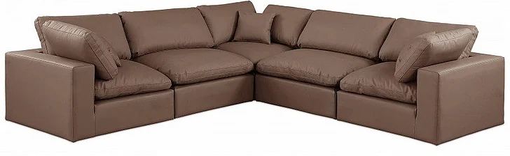 Meridian Comfy Faux Leather Sectional in Brown Faux Leather 188Brown-Sec5C
