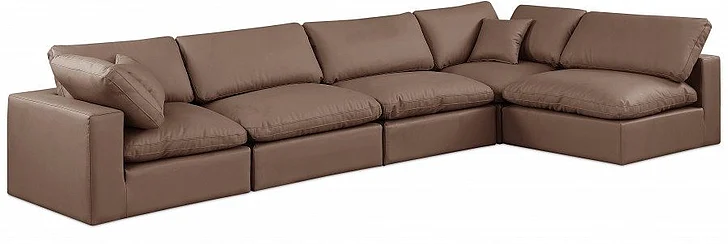 Meridian Comfy Faux Leather Sectional in Brown Faux Leather 188Brown-Sec5D