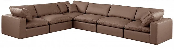 Meridian Comfy Faux Leather Sectional in Brown Faux Leather 188Brown-Sec6A