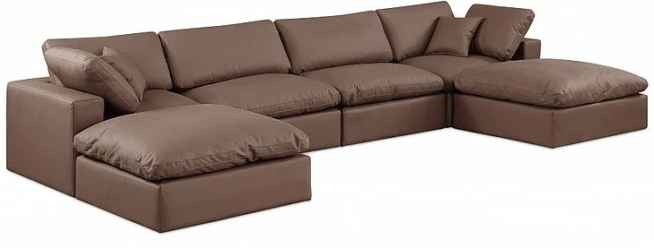 Meridian Comfy Faux Leather Sectional in Brown Faux Leather 188Brown-Sec6B