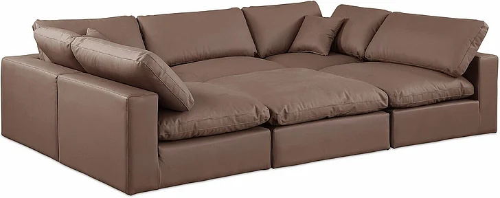 Meridian Comfy Faux Leather Sectional in Brown Faux Leather 188Brown-Sec6C