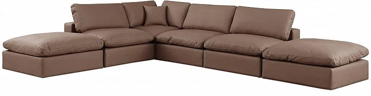 Meridian Comfy Faux Leather Sectional in Brown Faux Leather 188Brown-Sec6E