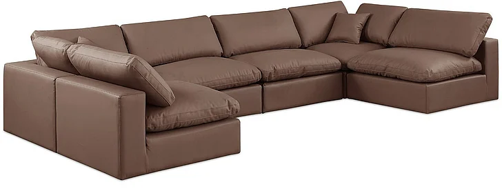 Meridian Comfy Faux Leather Sectional in Brown Faux Leather 188Brown-Sec6F