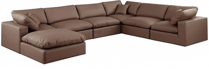 Meridian Comfy Faux Leather Sectional in Brown Faux Leather 188Brown-Sec7A