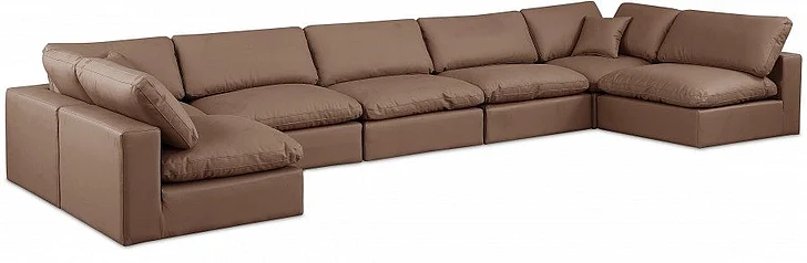 Meridian Comfy Faux Leather Sectional in Brown Faux Leather 188Brown-Sec7B