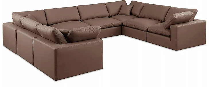 Meridian Comfy Faux Leather Sectional in Brown Faux Leather 188Brown-Sec8A