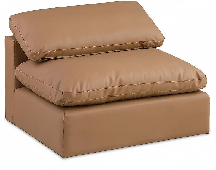 Meridian Comfy Faux Leather Armless Chair in Cognac Faux Leather 188Cognac-Armless