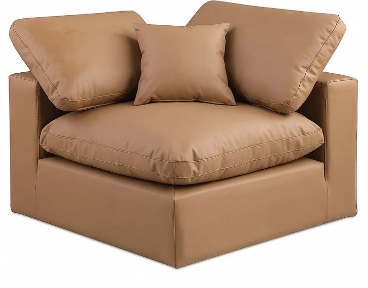 Meridian Comfy Faux Leather Corner Chair in Cognac Faux Leather 188Cognac-Corner