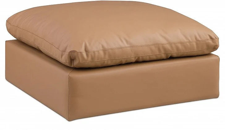 Meridian Comfy Faux Leather Ottoman in Cognac Faux Leather 188Cognac-Ott