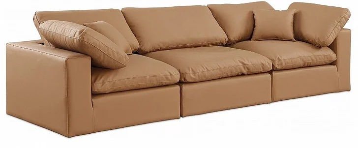 Meridian Comfy Faux Leather Sofa in Cognac Faux Leather 188Cognac-S119