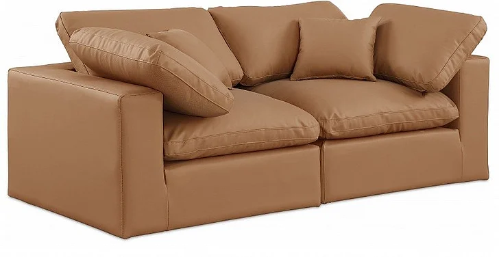 Meridian Comfy Faux Leather Sofa in Cognac Faux Leather 188Cognac-S80