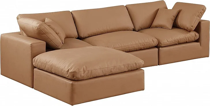 Meridian Comfy Faux Leather Sectional in Cognac Faux Leather 188Cognac-Sec4A
