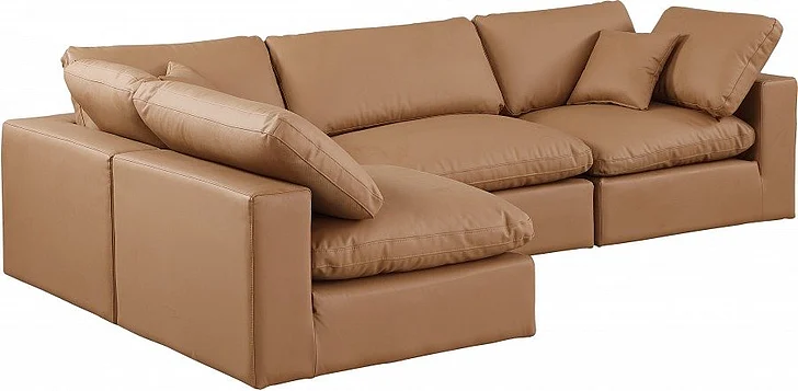 Meridian Comfy Faux Leather Sectional in Cognac Faux Leather 188Cognac-Sec4B