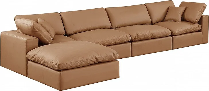 Meridian Comfy Faux Leather Sectional in Cognac Faux Leather 188Cognac-Sec5A