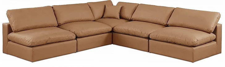 Meridian Comfy Faux Leather Sectional in Cognac Faux Leather 188Cognac-Sec5B