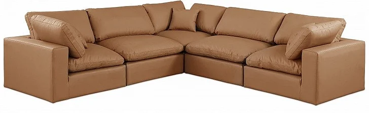 Meridian Comfy Faux Leather Sectional in Cognac Faux Leather 188Cognac-Sec5C