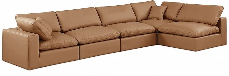 Meridian Comfy Faux Leather Sectional in Cognac Faux Leather 188Cognac-Sec5D