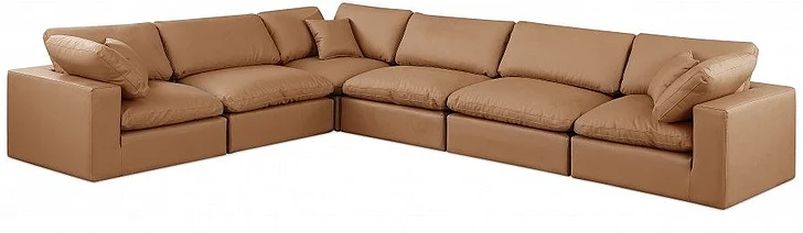 Meridian Comfy Faux Leather Sectional in Cognac Faux Leather 188Cognac-Sec6A