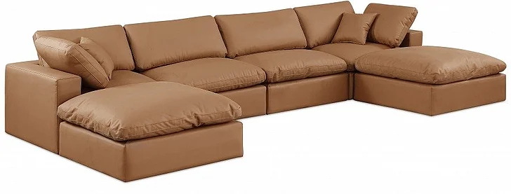 Meridian Comfy Faux Leather Sectional in Cognac Faux Leather 188Cognac-Sec6B