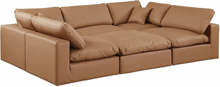 Meridian Comfy Faux Leather Sectional in Cognac Faux Leather 188Cognac-Sec6C