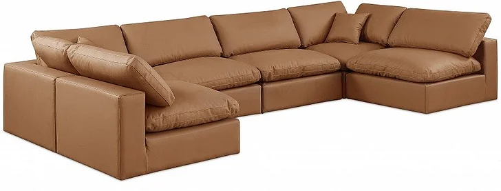 Meridian Comfy Faux Leather Sectional in Cognac Faux Leather 188Cognac-Sec6D