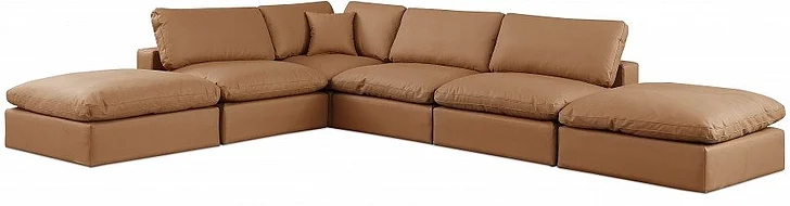 Meridian Comfy Faux Leather Sectional in Cognac Faux Leather 188Cognac-Sec6E