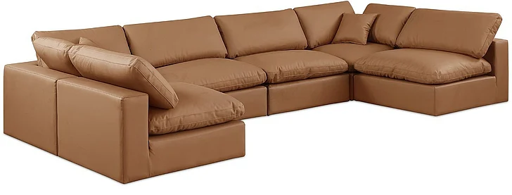 Meridian Comfy Faux Leather Sectional in Cognac Faux Leather 188Cognac-Sec6F