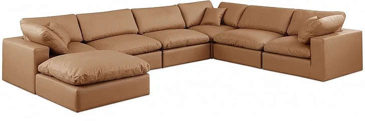 Meridian Comfy Faux Leather Sectional in Cognac Faux Leather 188Cognac-Sec7A