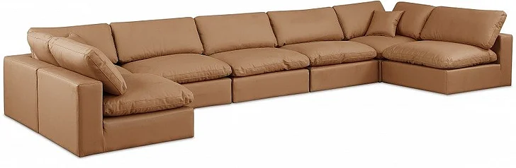 Meridian Comfy Faux Leather Sectional in Cognac Faux Leather 188Cognac-Sec7B