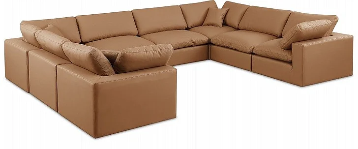 Meridian Comfy Faux Leather Sectional in Cognac Faux Leather 188Cognac-Sec8A