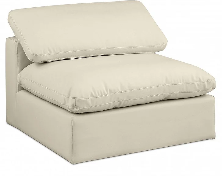 Meridian Comfy Faux Leather Armless Chair in Cream Faux Leather 188Cream-Armless