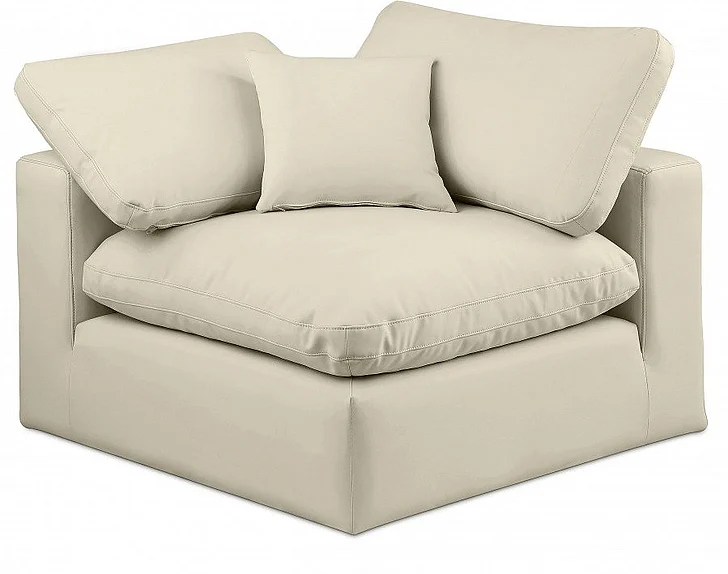 Meridian Comfy Faux Leather Corner Chair in Cream Faux Leather 188Cream-Corner