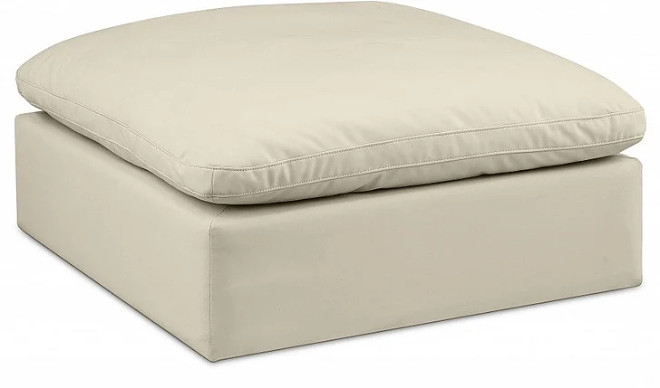 Meridian Comfy Faux Leather Ottoman in Cream Faux Leather 188Cream-Ott