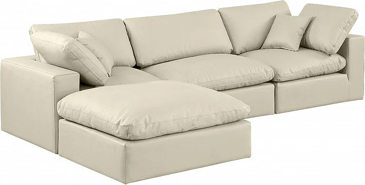 Meridian Comfy Faux Leather Sectional in Cream Faux Leather 188Cream-Sec4A