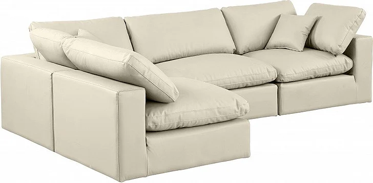 Meridian Comfy Faux Leather Sectional in Cream Faux Leather 188Cream-Sec4B