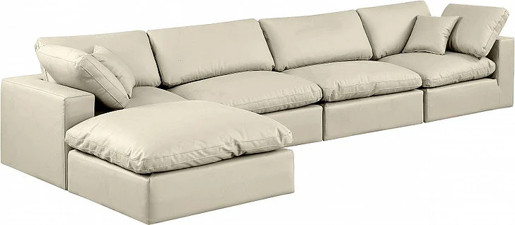 Meridian Comfy Faux Leather Sectional in Cream Faux Leather 188Cream-Sec5A