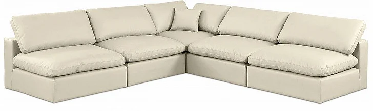 Meridian Comfy Faux Leather Sectional in Cream Faux Leather 188Cream-Sec5B