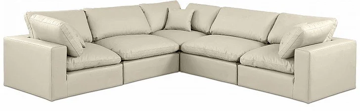 Meridian Comfy Faux Leather Sectional in Cream Faux Leather 188Cream-Sec5C
