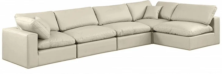 Meridian Comfy Faux Leather Sectional in Cream Faux Leather 188Cream-Sec5D