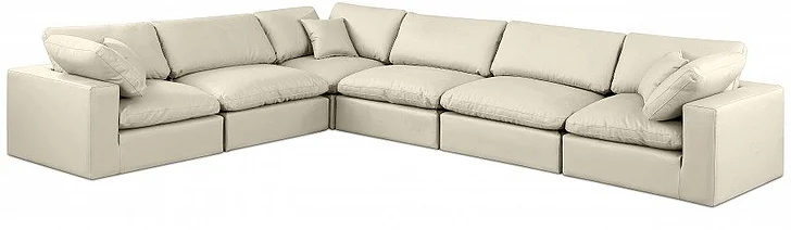 Meridian Comfy Faux Leather Sectional in Cream Faux Leather 188Cream-Sec6A