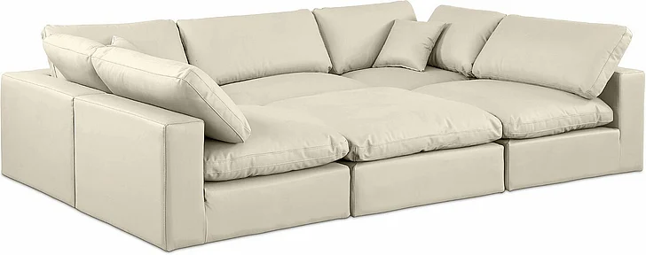 Meridian Comfy Faux Leather Sectional in Cream Faux Leather 188Cream-Sec6C