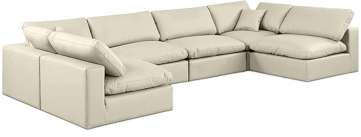 Meridian Comfy Faux Leather Sectional in Cream Faux Leather 188Cream-Sec6D