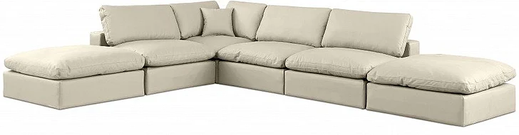 Meridian Comfy Faux Leather Sectional in Cream Faux Leather 188Cream-Sec6E