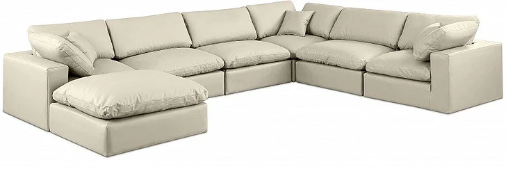 Meridian Comfy Faux Leather Sectional in Cream Faux Leather 188Cream-Sec7A