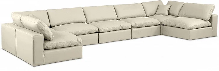 Meridian Comfy Faux Leather Sectional in Cream Faux Leather 188Cream-Sec7B