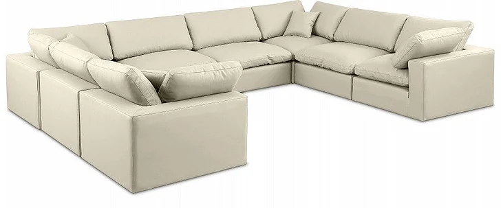 Meridian Comfy Faux Leather Sectional in Cream Faux Leather 188Cream-Sec8A