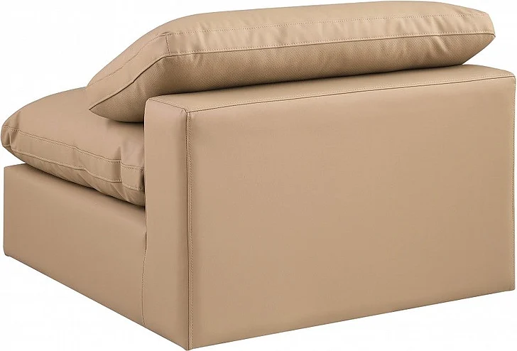 Meridian Comfy Faux Leather Armless Chair in Tan Faux Leather 188Tan-Armless