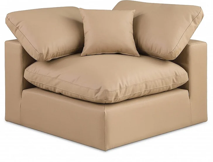 Meridian Comfy Faux Leather Corner Chair in Tan Faux Leather 188Tan-Corner