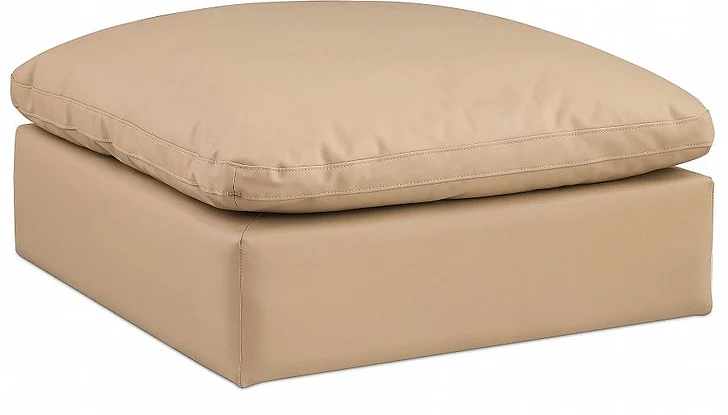 Meridian Comfy Faux Leather Ottoman in Tan Faux Leather 188Tan-Ott