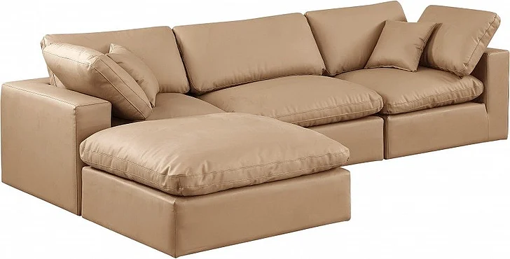 Meridian Comfy Faux Leather Sectional in Tan Faux Leather 188Tan-Sec4A
